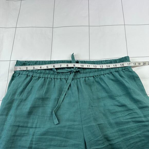 JCrew Pants Womens Large Green Spruce Seaside Wide Leg Linen Relaxed Drawstring - Picture 6 of 11